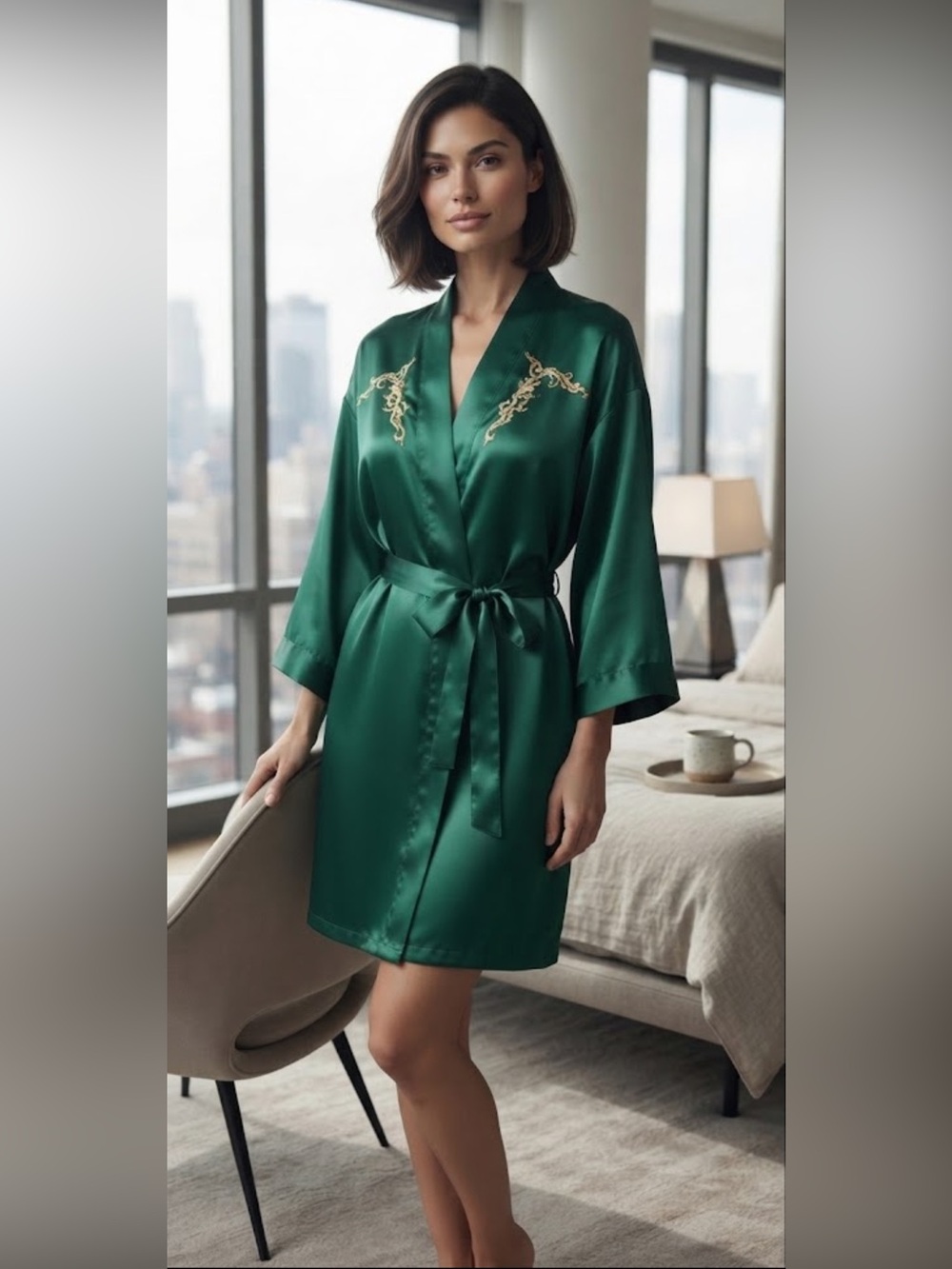 Vintage Val Mode 1990’s green satin robe